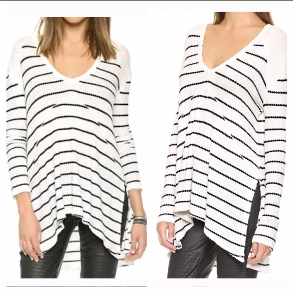 Free people v neck waffle tunic sweater